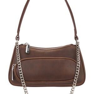 Brown Leather Shoulder Bag with Chain Strap